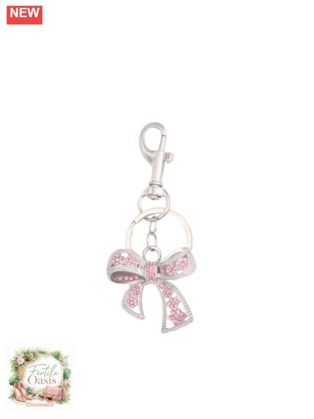 Sparkly Bow Keychain Rhinestone Bag Charm Purse Accessory Gold Plated